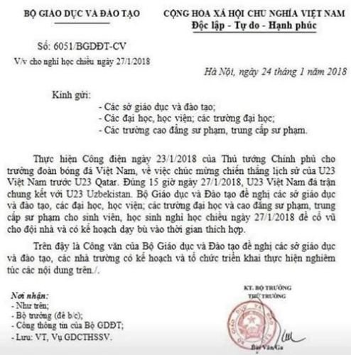 Công an điều tra công văn giả Bộ Giáo dục cho học trò nghỉ học xem bóng đá